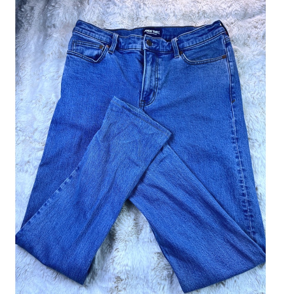 Lands End Square Rigger Mens 32 Medium Wash Blue Straight Leg Denim Jeans. A41